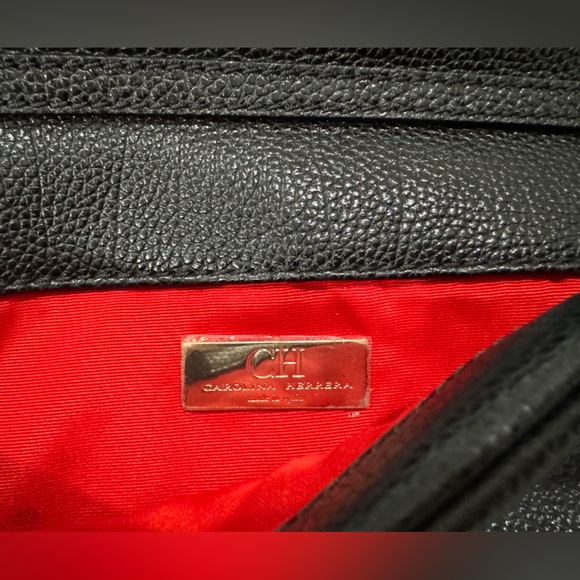 CH CAROLINA HERRERA Black GRAINED leather CLUTCH / CROSSBODY HANDBAG - Picture 6 of 7